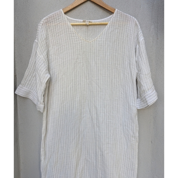 Eileen Fisher Organic Cotton Gauze Striped Dress - Minimalist Lounge Comfy - M - Picture 5 of 9